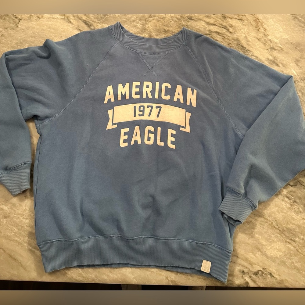 American Eagle, Size Small, Blue Logo Graphic Relaxed Crew Neck Sweatshirt